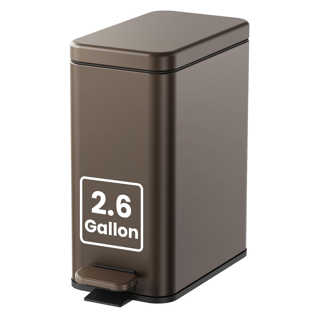 Cesun 2.6 Gallons Small Bathroom Trash Can with Lid Soft Close, Brown