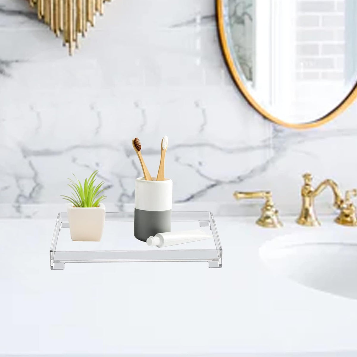 Vanity Bathroom Tray Acrylic Clear Rectangle Decorative Organizer, Medium