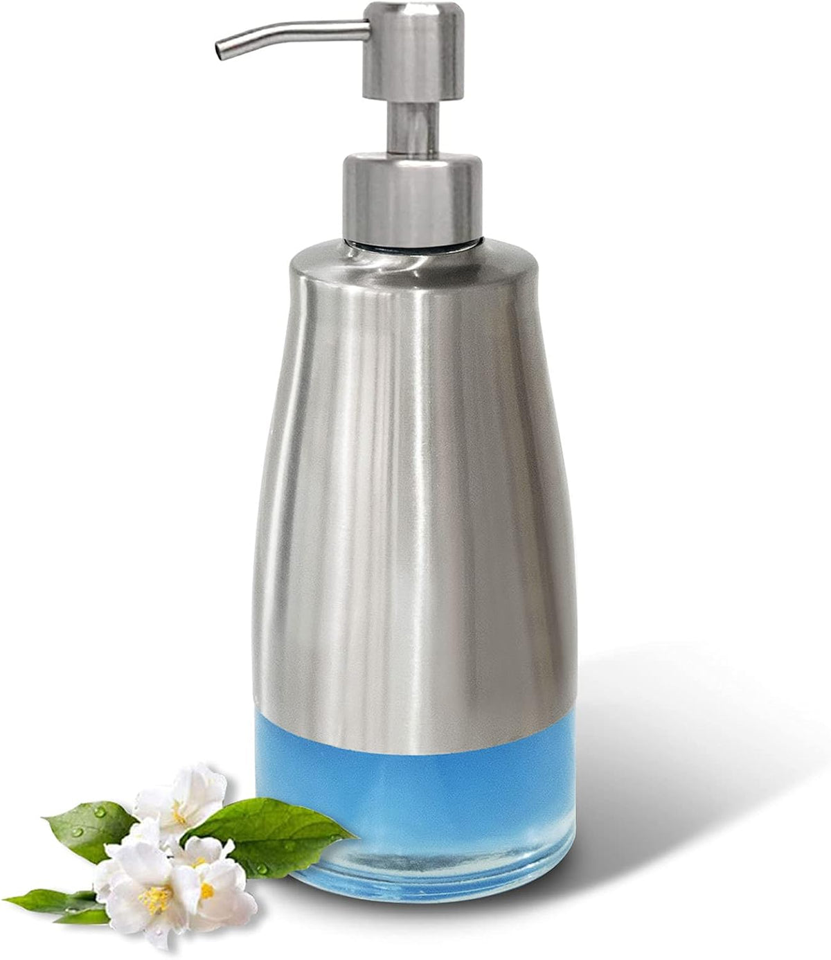 AUMIO Dish Soap Dispenser with Stickers, Stainless Steel Body & Glass View