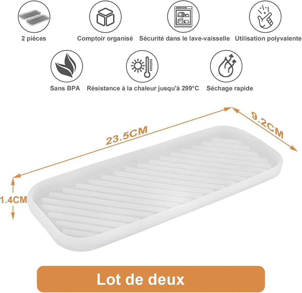 Silicone Organizer Tray, Soap and Sponge Holder for Kitchen Sink, Bathroom - Storage Tray for Dish Brush, Soap Dispenser, Dishwashing Accessories- 2 Pack (Clear)