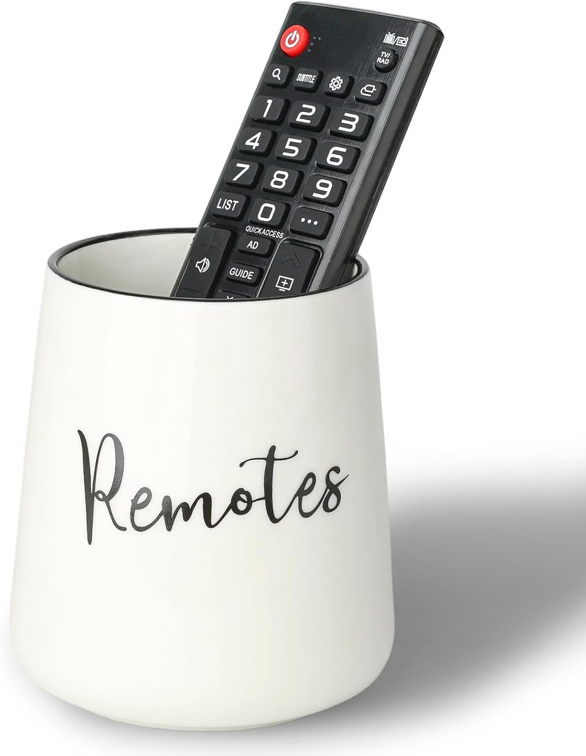 LEETOYI Ceramic Remote Control Holder, 4.1" Remote Caddy Storage (White)