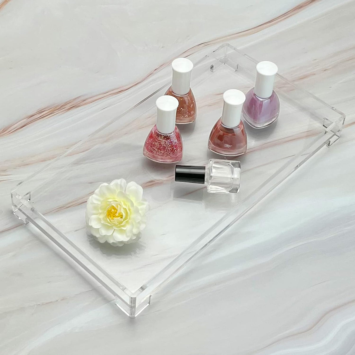 Vanity Bathroom Tray Acrylic Clear Rectangle Decorative Organizer, Large