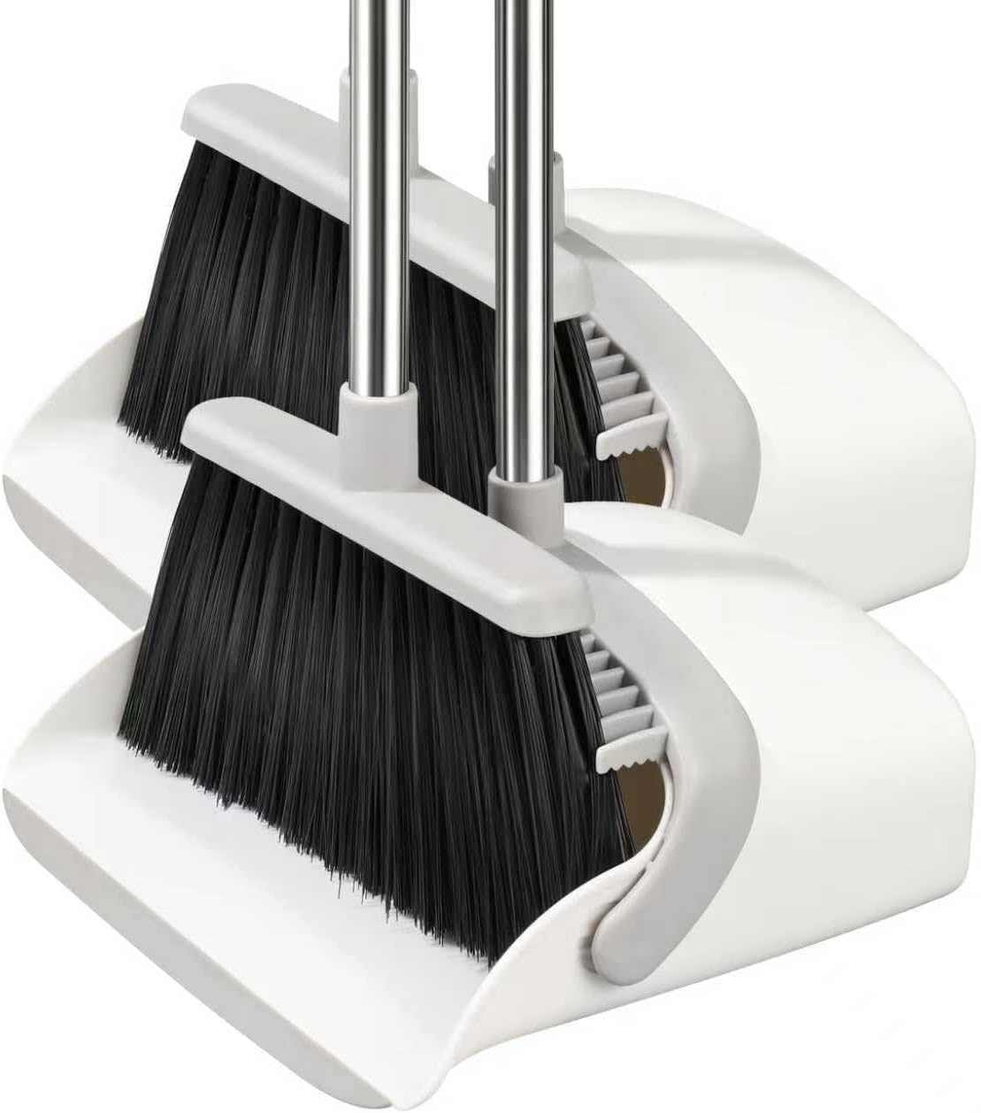 Broom with Dustpan Combo Set, Hand Broom and Dustpan Set for Sweeping Indoor Angle Broom for Home Office Kitchen Lobby Floor Pet Hair Indoor&Outdoor Cleaning (2-Pack-White)