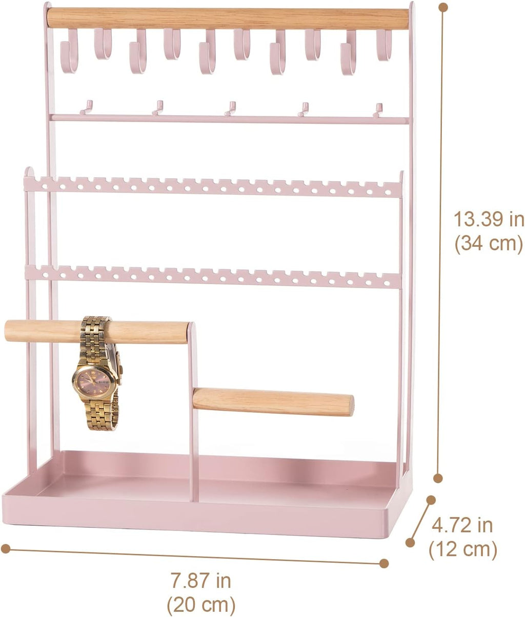 ProCase Jewelry Organizer Stand Necklace Organizer Earring Holder, 6 Tier Jewelry Stand Necklace Holder with 15 Hooks, Jewelry Tower Display Rack Storage Tree for Bracelets Earrings Rings -Pink