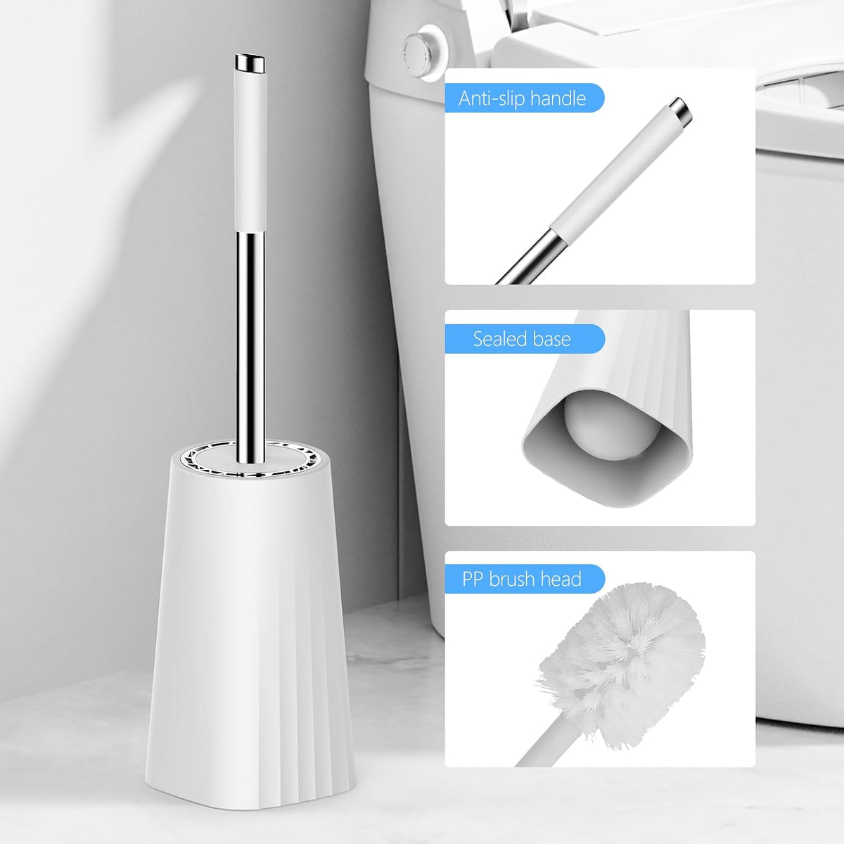 SetSail Toilet Brush, Holder Toilet Brushes for Bathroom,White,2 Packs