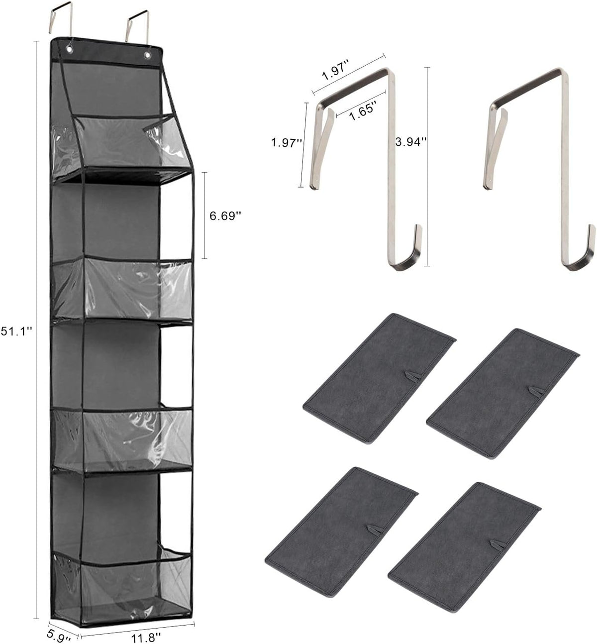 4-Shelf Over the Door Storage Hanging Closet Organizer (Grey)