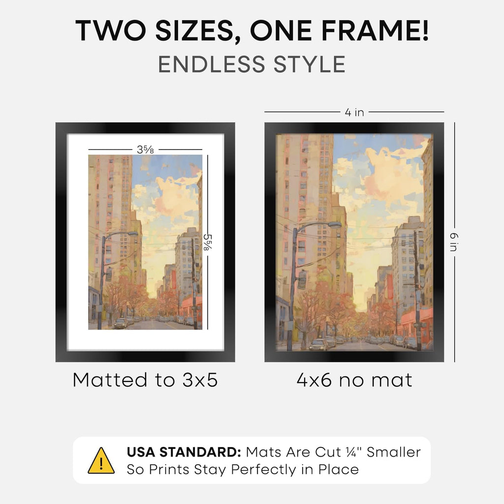 Homeforia 5x7 Black Picture Frame, High-End Metal, 4x6 Mat, Glass
