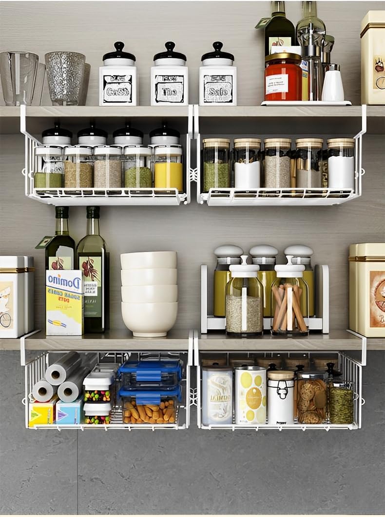 Under Shelf Basket Storage 2Pack - 12.6in Metal Under Cabinet Shelf, Hanging Wire Basket Shelves, Undershelf Storage Basket for Kitchen Pantry Bookshelf