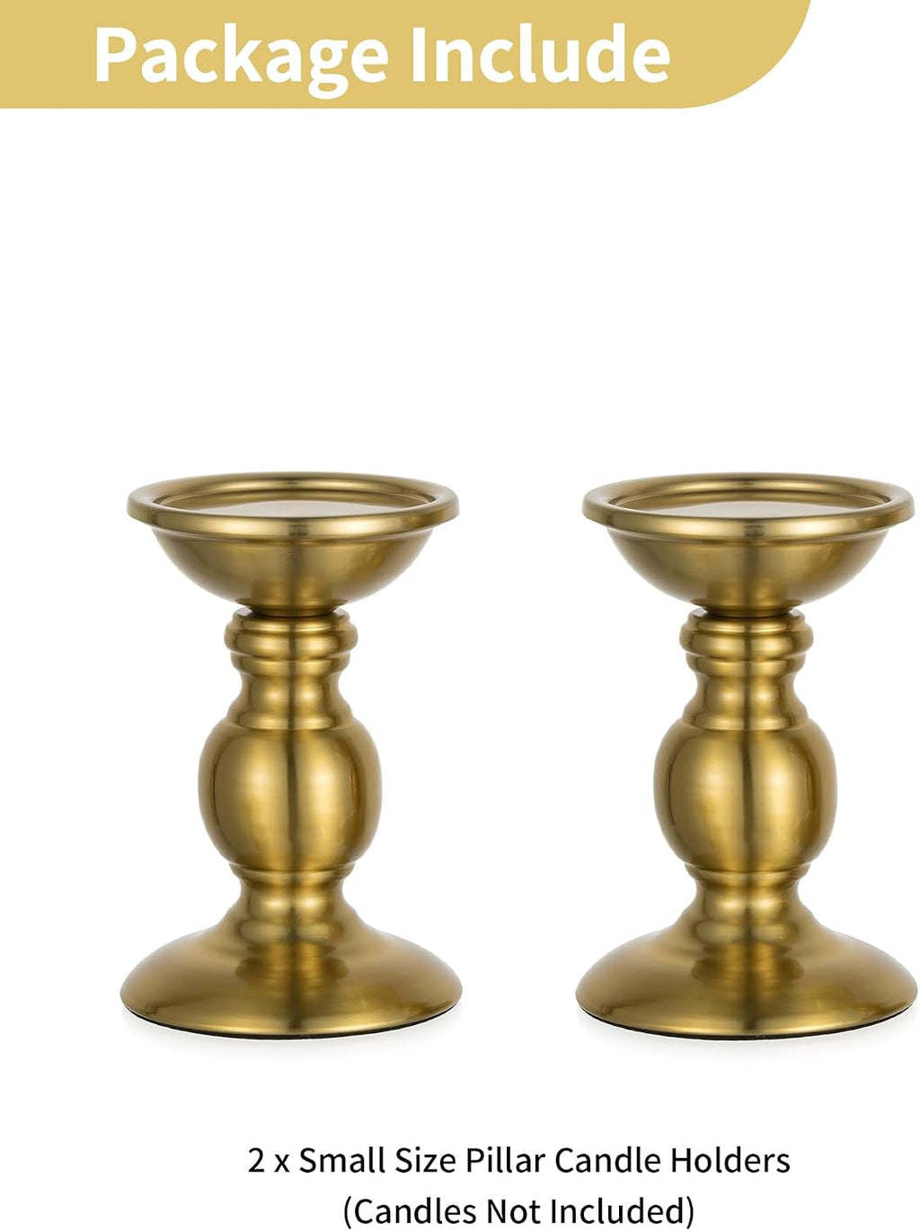 NUPTIO Gold Candle Holder for Table: Brass Pillar Stand for 3" Candles