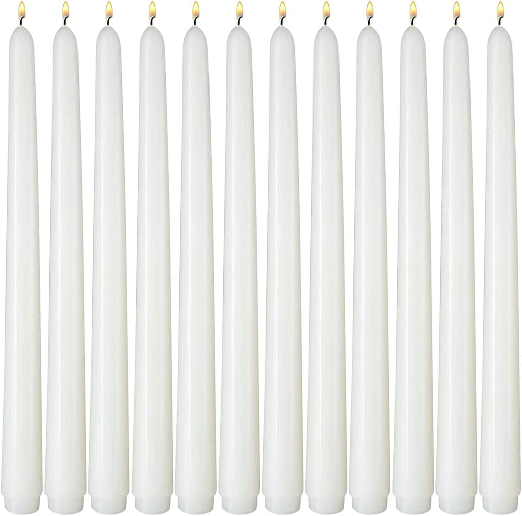 10 Inch White Taper Candles, 12 Pack Unscented Candlesticks for Wedding Christmas Seasonal Celebration and Daily Home Decoration