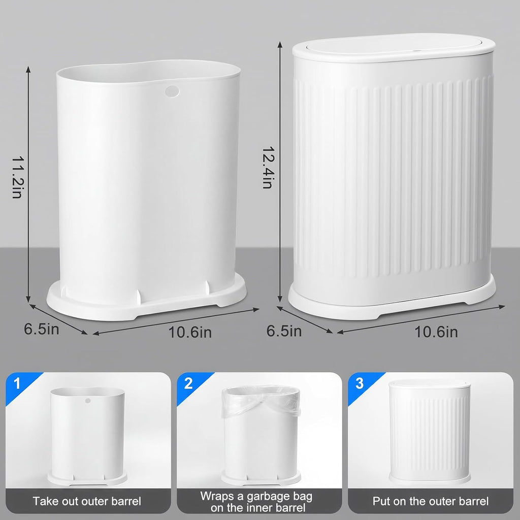 Anzoymx Bathroom Trash Cans White Stainless Steel with Lids, 1.8 Gallons