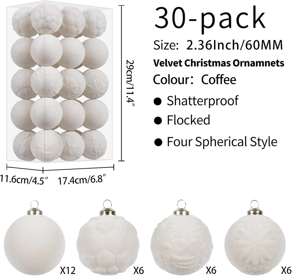 30PCS Beige Velvet Christmas Ball Ornaments for Xmas Tree Decorations