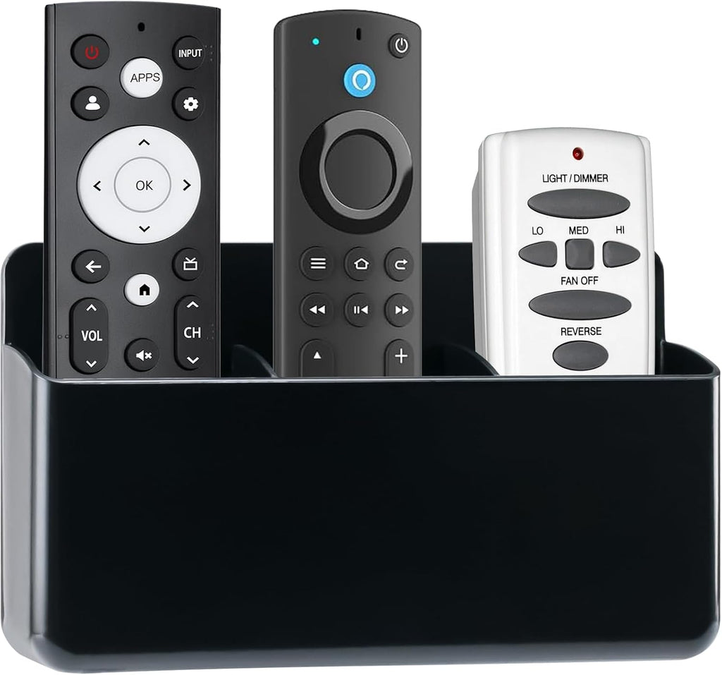 3 Slot Wall Mounted Remote Control Holder, Black