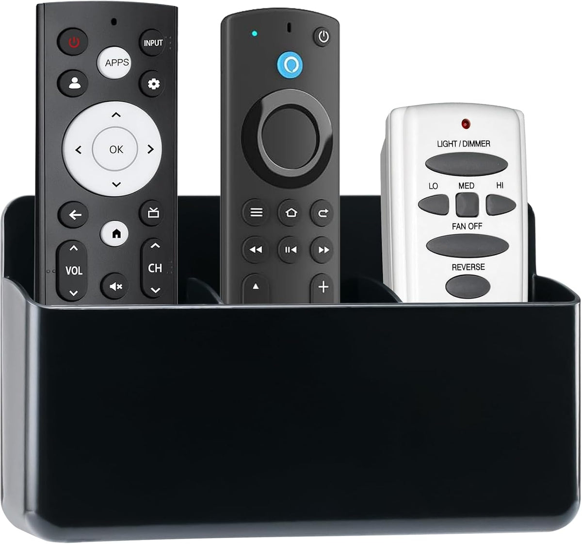 3 Slot Wall Mounted Remote Control Holder, Black