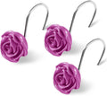 Cute Rose Floral Shower Curtain Hooks Rings for Bathroom,Burgundy 12PCS