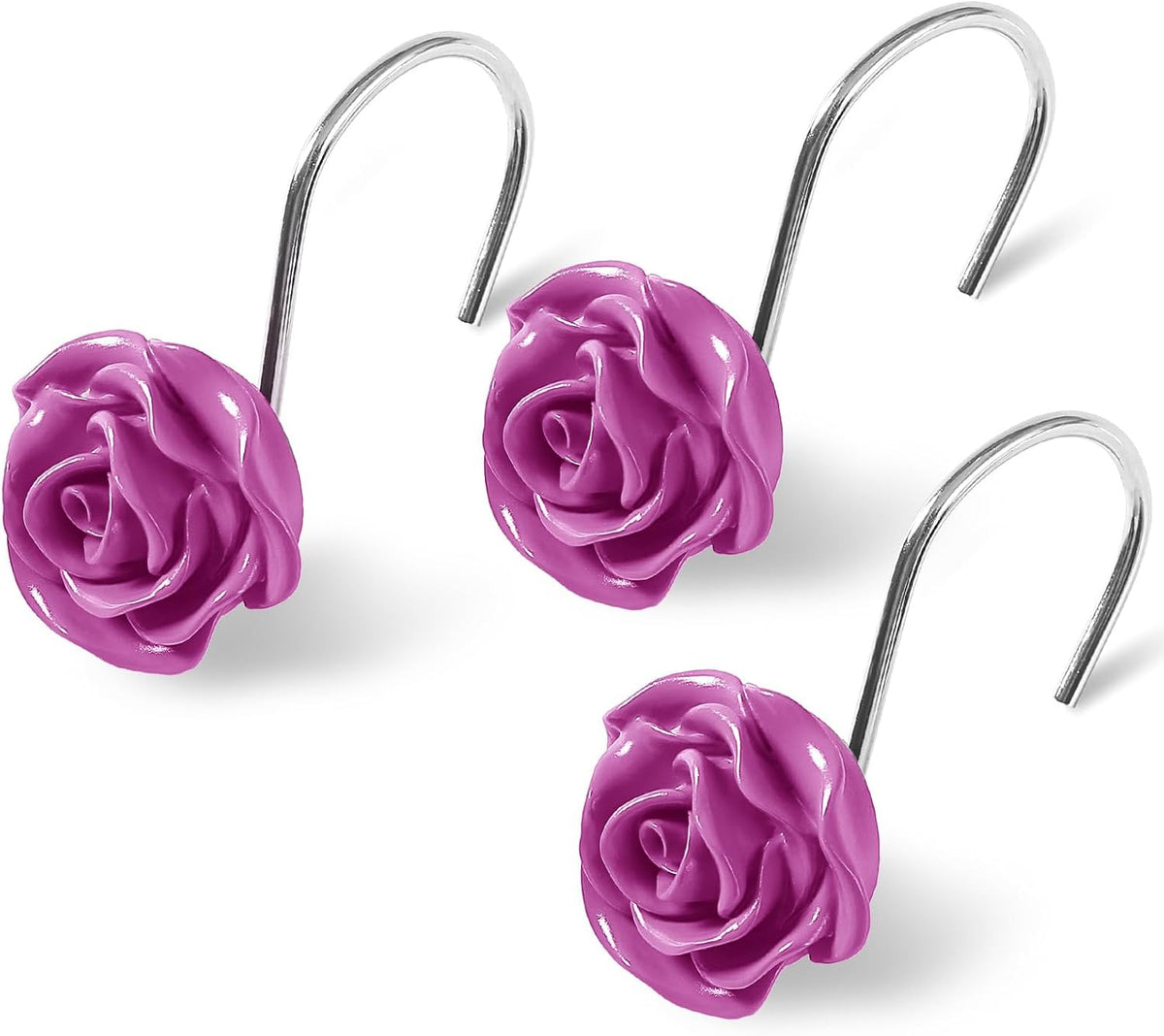 Cute Rose Floral Shower Curtain Hooks Rings for Bathroom,Burgundy 12PCS