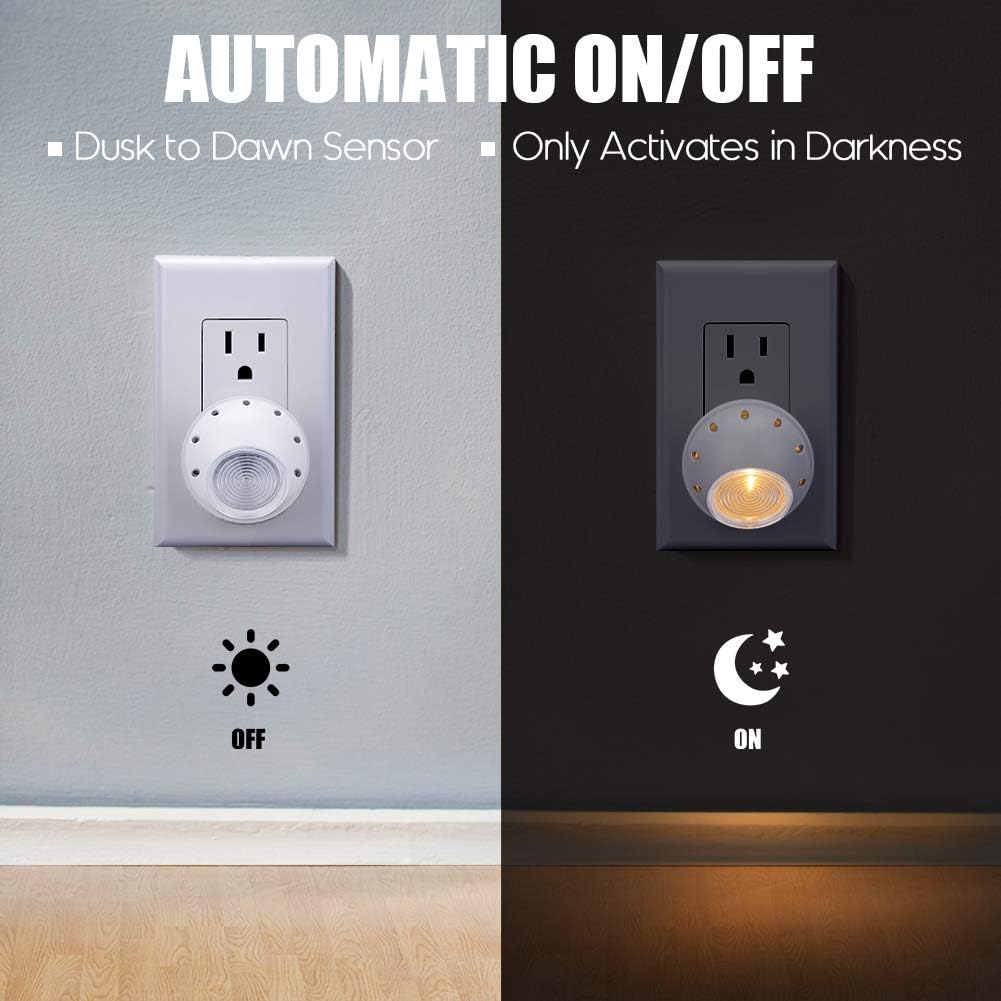 Emotionlite Plug-in Night Lights, Warm White LED Nightlight, 360° Rotation, Dusk to Dawn Sensor, Adult, Bedroom, Hallway, Bathroom,Kitchen, Stairways, Corridor, 12 Pack