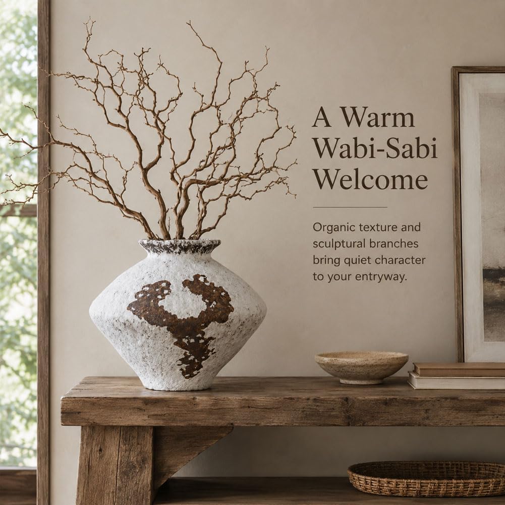 Wabi Sabi Rusty Vintage Vase, 11.4" Tall Wabi Sabi Decor Rustic Farmhouse Pottery Vase for Centerpiece, Textured Pottery Flower Vases for Home Decor, Table, Living Room, Bathroom, Kitchen