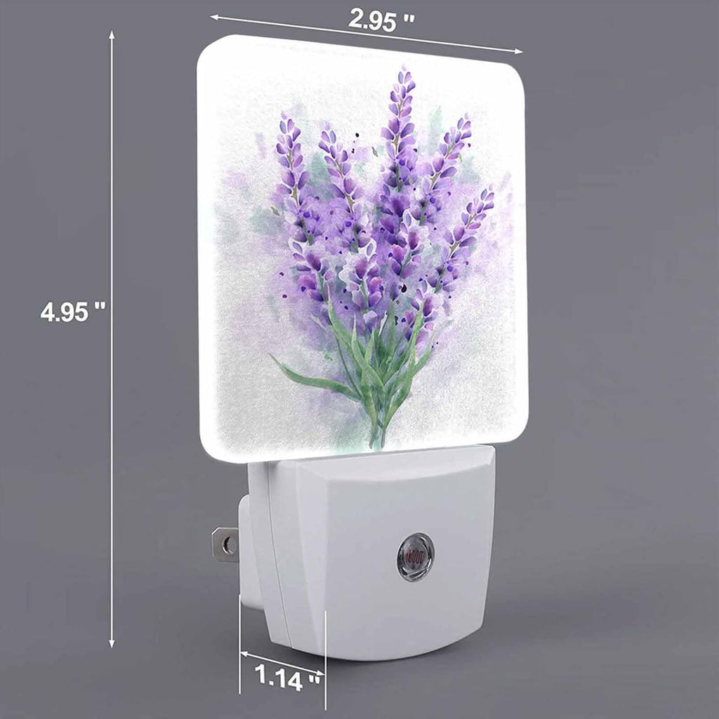 LED Night Light,Delicate Purple Lavender Flowers LED Night Light Plug into Wall with Dusk to Dawn Light Sensor White Energy Efficient Nightlight for Bedroom Bathroom Hallway LivingRoom Kitchen
