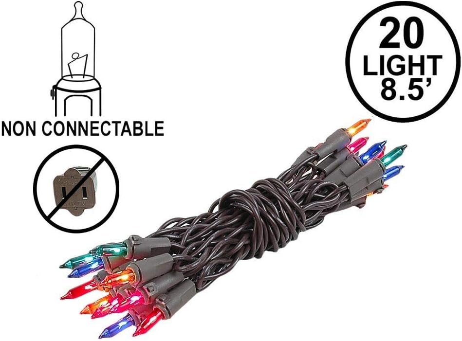 Novelty Lights 8.5 Feet 20 Bulb Multicolor Mini Light String on Brown Wire