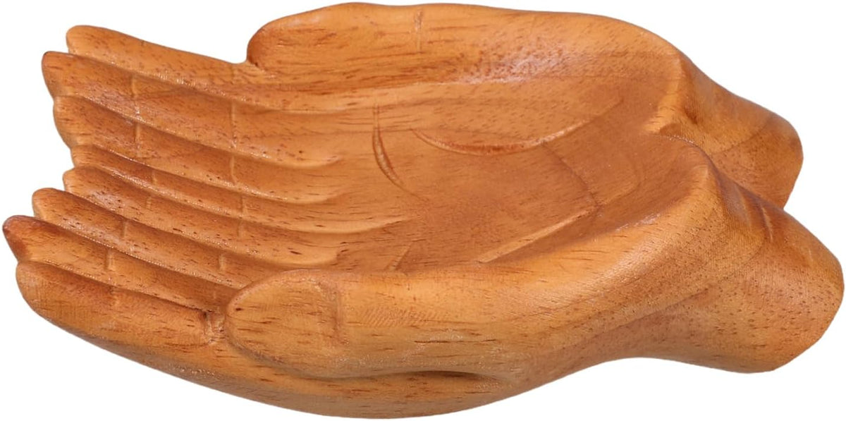 Beaupretty Hand Carved Decorative Wooden Bowl Key Bowl Holder for Entryway Table Snack Holder for Living Room Coffee Table Artistic Home Decor Accent 7.08 X 4.92 X 1.96 in