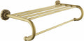 Antique Brass Towel Rack Wall Mount, 24 inch Bath Towel Bar with Shelf, Vintage Gold Decorative Bathroom Accessories, Brass Petal-Relief Series