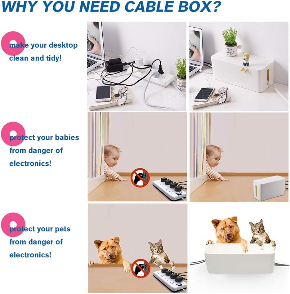 Powerking Cable Management Box, Cable Organizer for Hide and Conceal Power Strips and Electrical Cords,Cord Organizer Made from Safe ABS Material (Small, Black)