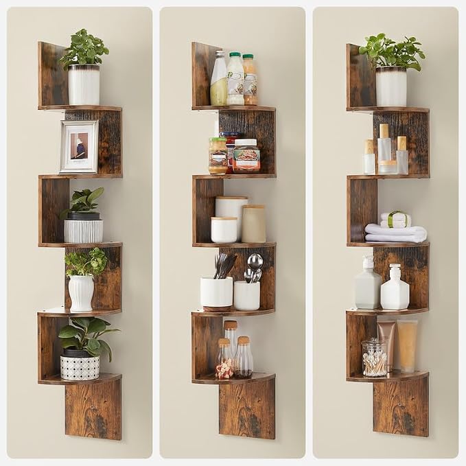 VASAGLE Corner Shelf Wall Mount, 5-Tier Floating Corner Bookshelf