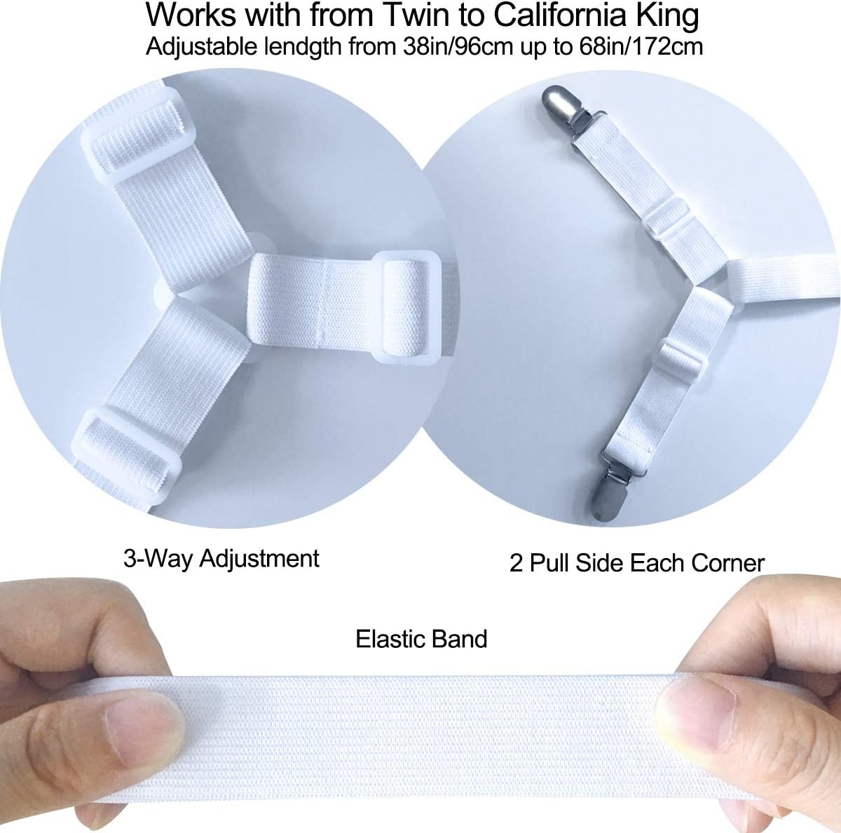 Sheet Fasteners Suspenders Straps - Adjustable Crisscross Bed Sheets Holder Clips Elastic Band Sheet Keeper Stays Grippers,2Pcs/Set White