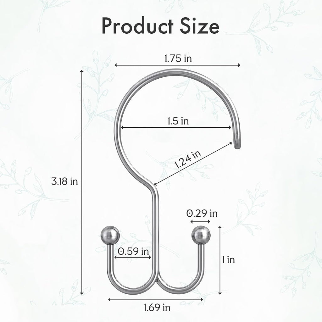 Bathway Shower Curtain Hooks Ring Chrome, 12 Pcs Double Sided Shower Hooks, Rust Proof Metal Shower Hooks for Bathroom, Anti-Drop Shower Rings for Shower Curtain & Liners