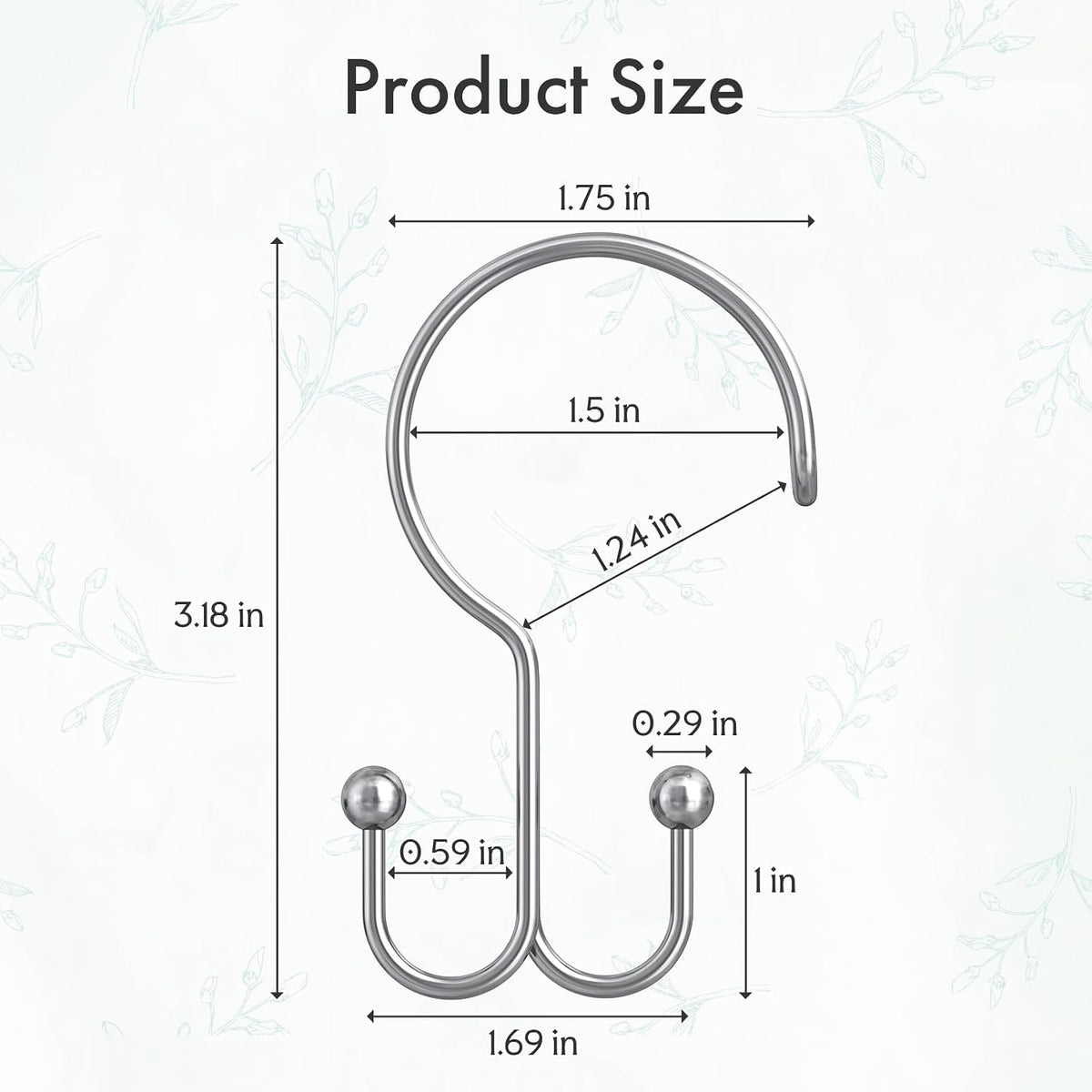 Bathway Shower Curtain Hooks Ring Chrome, 12 Pcs Double Sided Shower Hooks, Rust Proof Metal Shower Hooks for Bathroom, Anti-Drop Shower Rings for Shower Curtain & Liners