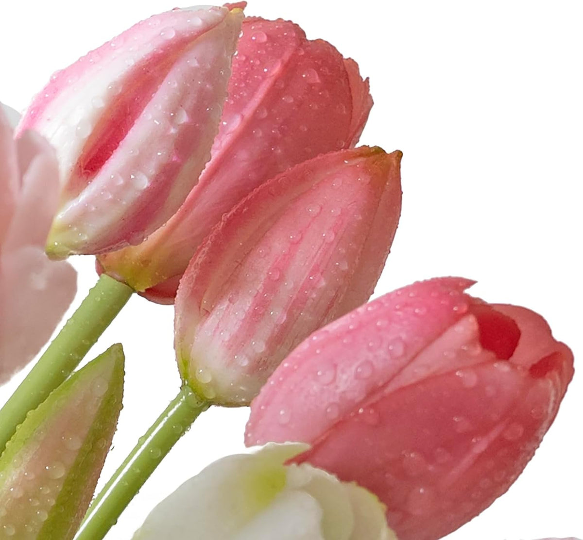 DUYONE 40Pcs Artificial Tulips Flowers, Soft Touch Realistic Latex Tulips Bouquet for Home Office Wedding Party Garden Decor, Fake Flowers for Centerpieces Dining Table Living Room Spring(White Set)