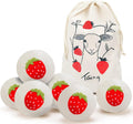 Wool Dryer Balls 6-Pack XL，Reduces Drying Time，Strawberry Handmade Pattern