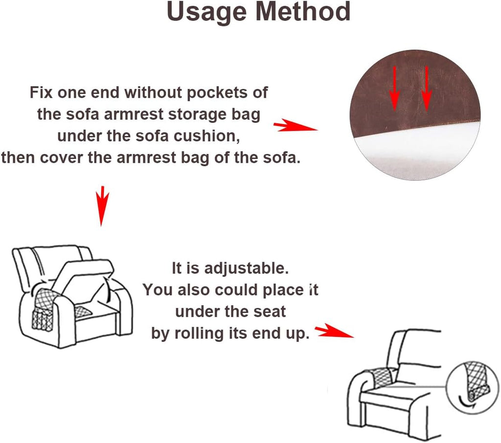 EURYNOME Sofa Armrest Genuine Leather Storage Bag,Anti-Slip Sofa Organizer Pouch for Remote Control,Phone,ipad,Magazine,etc