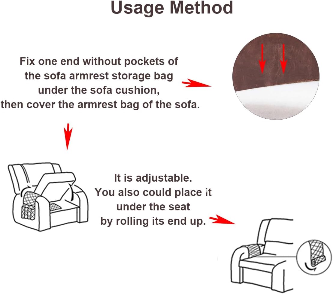EURYNOME Sofa Armrest Genuine Leather Storage Bag,Anti-Slip Sofa Organizer Pouch for Remote Control,Phone,ipad,Magazine,etc