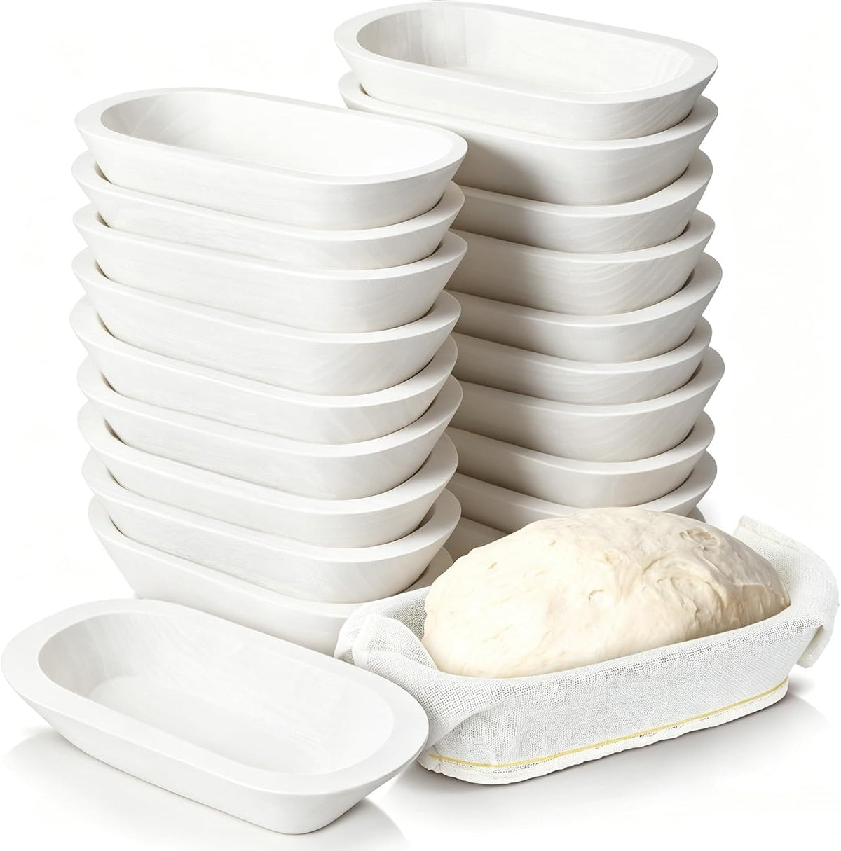 Nuogo 20 Pcs Wooden Dough Bowls Bulk 8.6 Inch Rustic Vintage Hand Carved Wood Dough Bowls Dining for DIY Home Crafts Making Farmhouse Fruits Supplies (White)