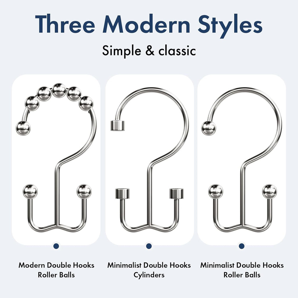 Bathway Shower Curtain Hooks Nickel Shower Curtain Rings, 12 Pcs Double Hook Shower Curtain Hooks Rings Shower Curtain Hangers Rust Proof, Metal Shower Hooks for Bathroom Shower Curtain Rod