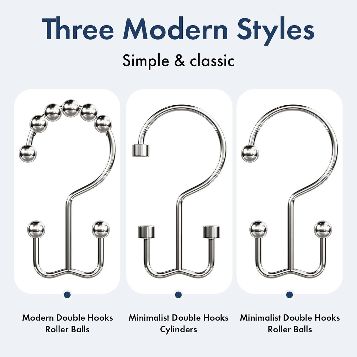 Bathway Shower Curtain Hooks Nickel Shower Curtain Rings, 12 Pcs Double Hook Shower Curtain Hooks Rings Shower Curtain Hangers Rust Proof, Metal Shower Hooks for Bathroom Shower Curtain Rod