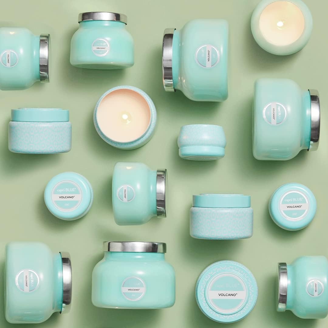 Capri Blue Volcano Scented, Glass Jar Candles for Home with Tropical Fruit & Sugared Citrus, Soy Wax Blend, Aqua Color (19 Oz) (Pack of 2)