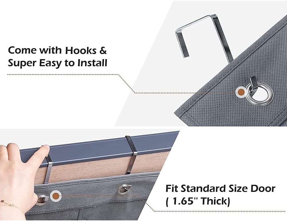 Over The Door Hanging Shoe Organizer Shoe Rack Hanger 24 Large Fabric Pockets Holder with 4 Sturdy Hooks (GREY)