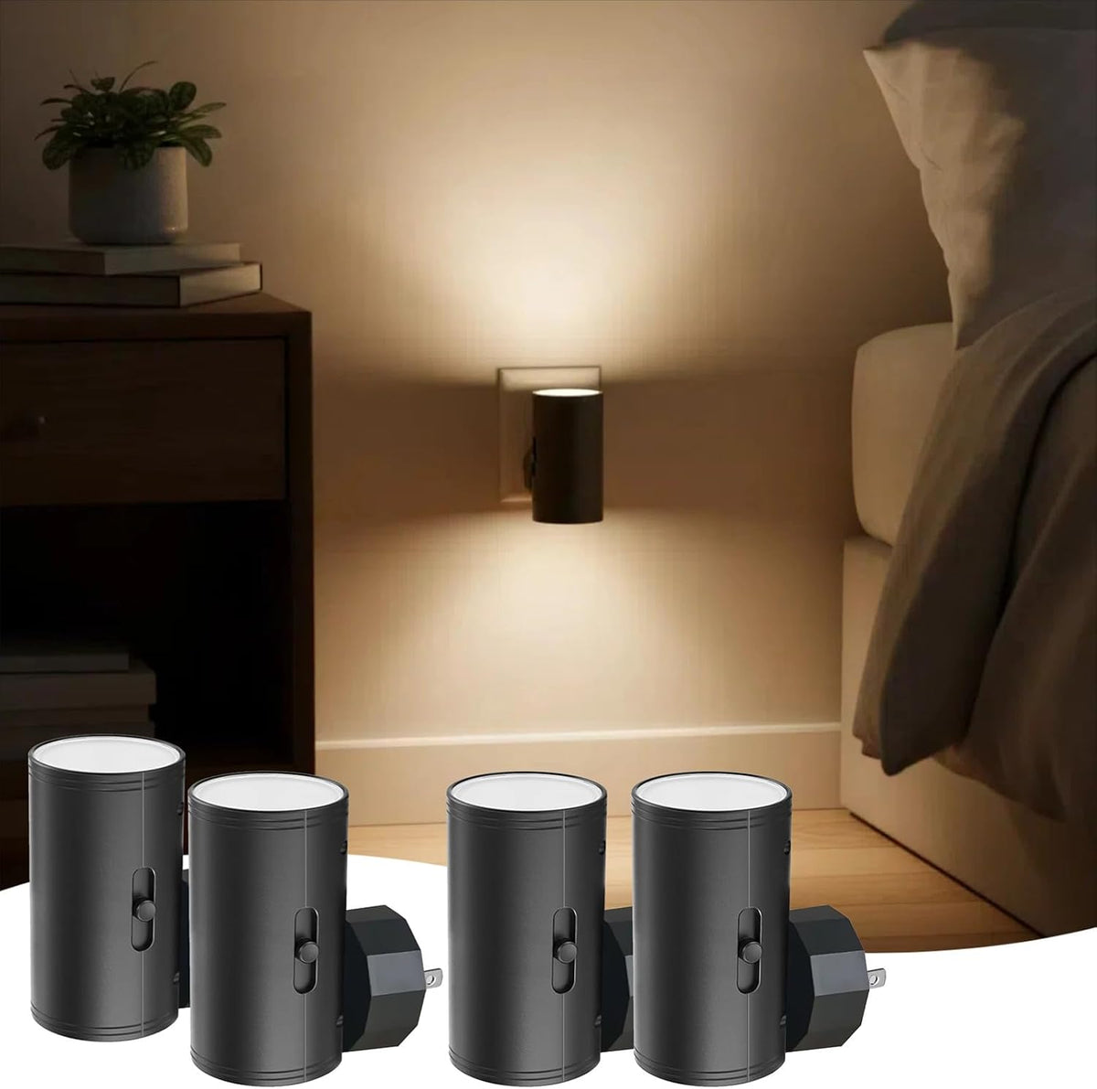 TSEXES 4 Pack LED Night Light Plug in,5-300LM Brightness Adjustable