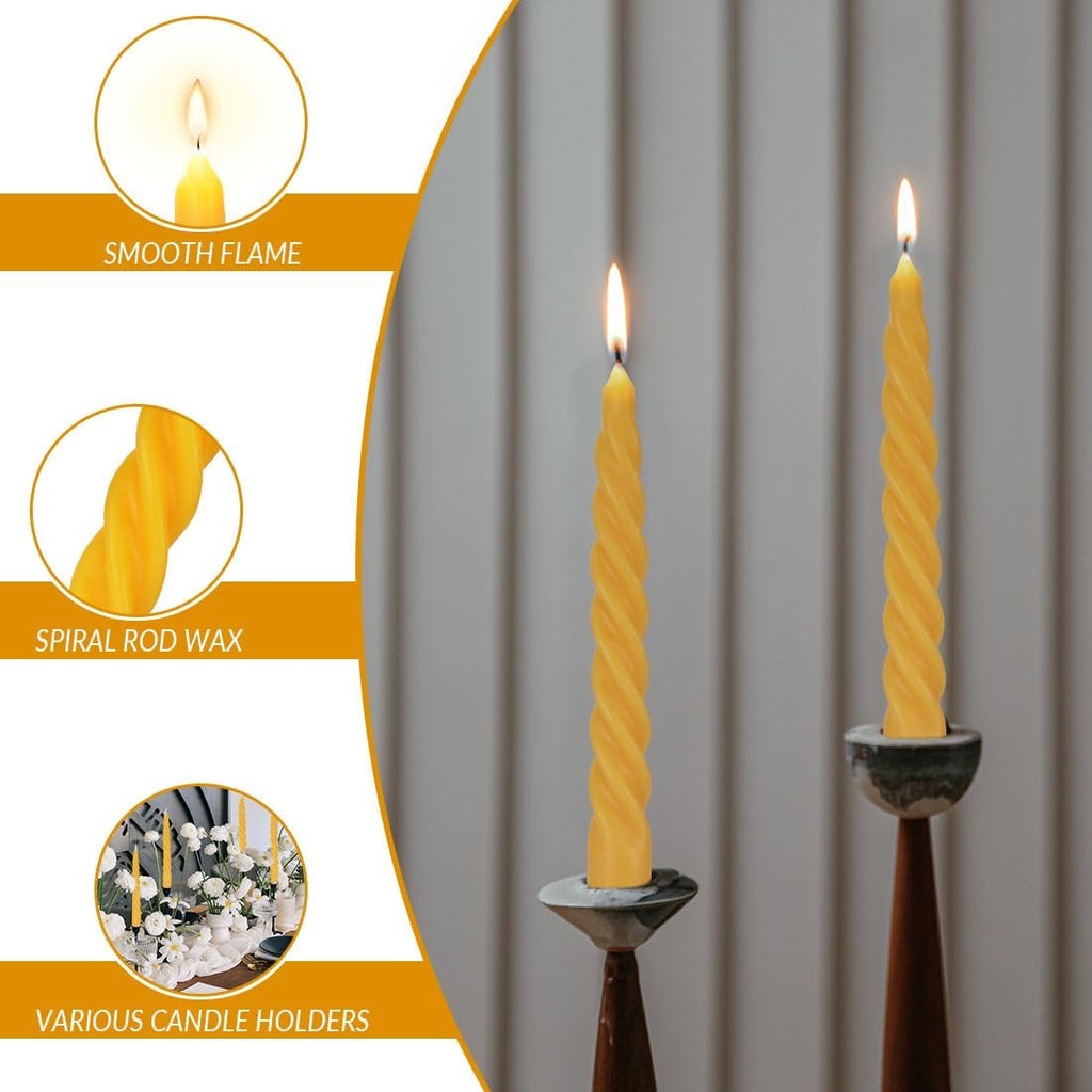 12 Pcs Natural Beeswax Spiral Taper Candles - 7 Inch Tall - Yellow