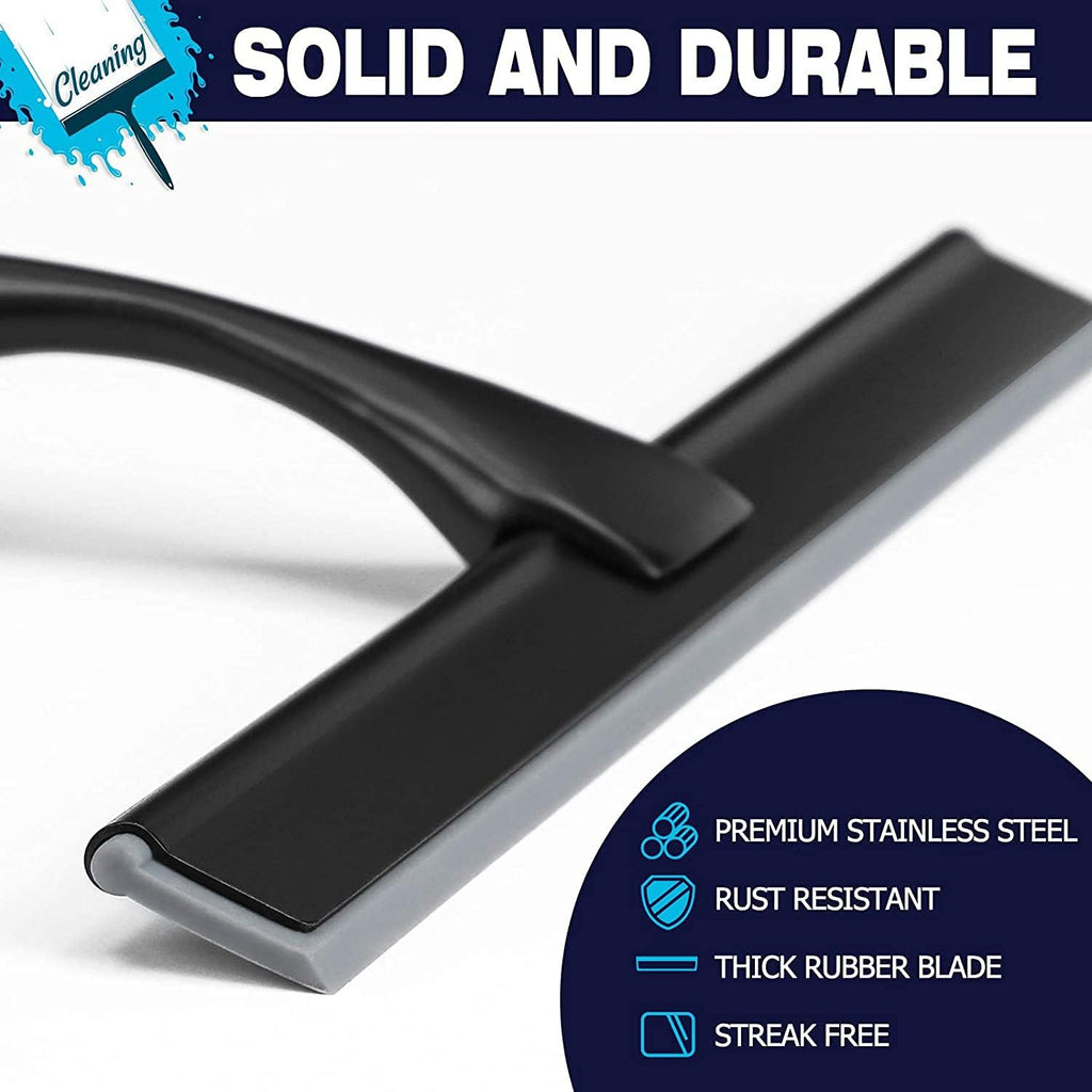 NETANY Shower Squeegee, 12-Inch Matte Black Squeegee, All-Purpose Stainless Steel Squeegee for Bathroom, Shower Doors, Mirrors, Tiles and Car Windows - 100% Streak Free