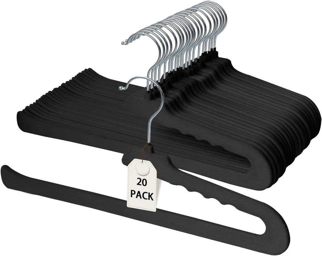 ManGotree Non Slip Velvet Pants Hangers Felt Jean Hangers 20 Pack Black