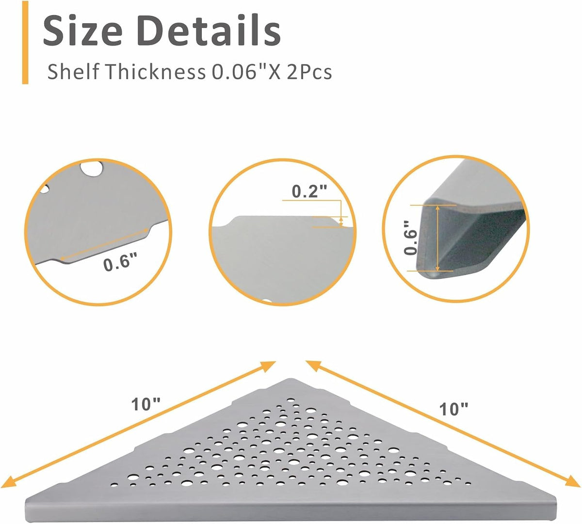 WELLUP Corner Shower Shelf Brushed Nickel 2 Pack,10" Shelf for Tiled Wall