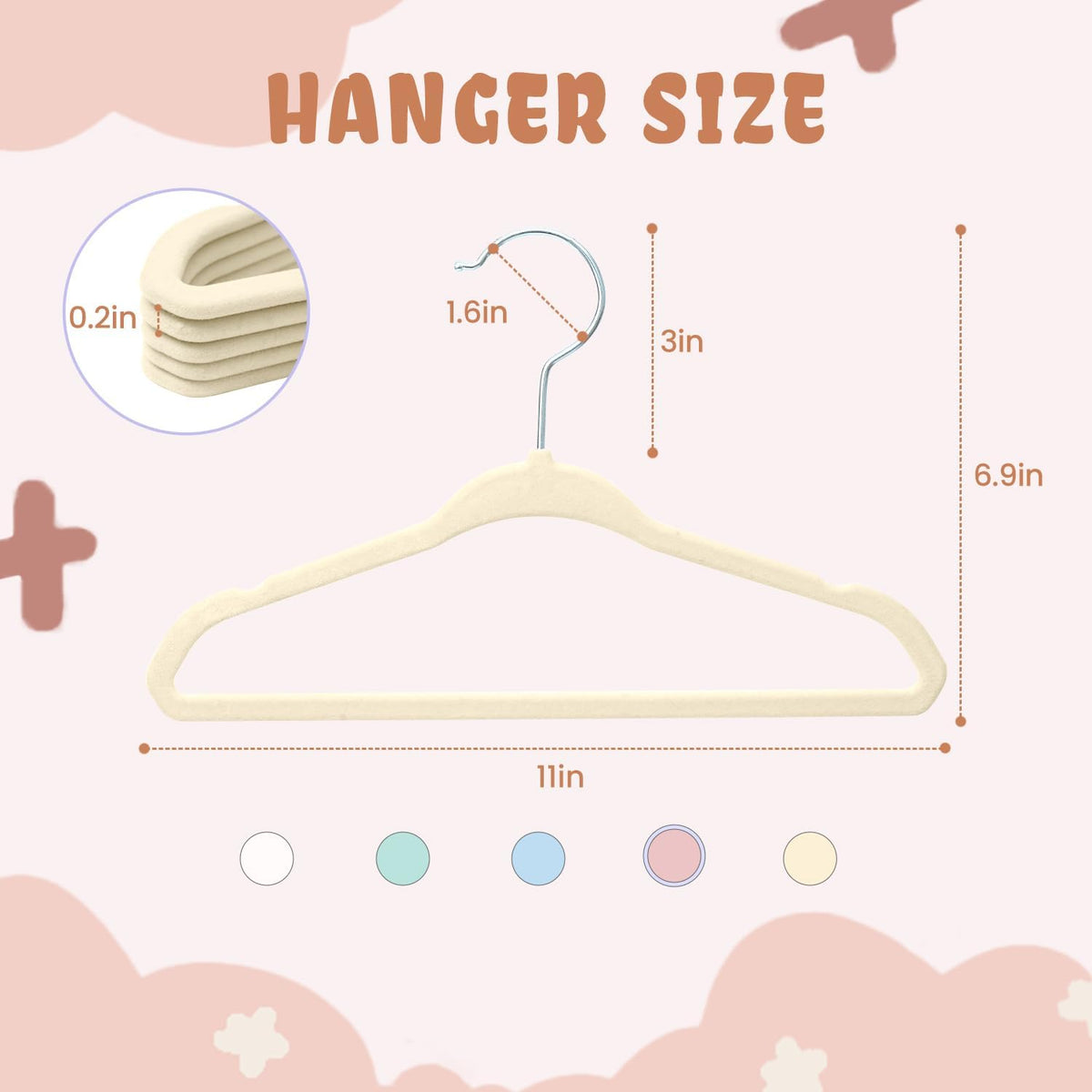 BAGAIL 50 Pack Kids Velvet Hangers 11 Inches Children's Clothes Hangers Non-Slip Baby Hangers for Infant/Toddler (Ivory)