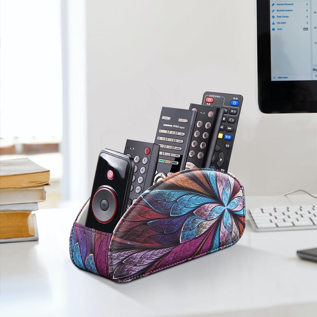 PU Leather Remote Control Holder TV, Remote Caddy for Table 5 Compartments