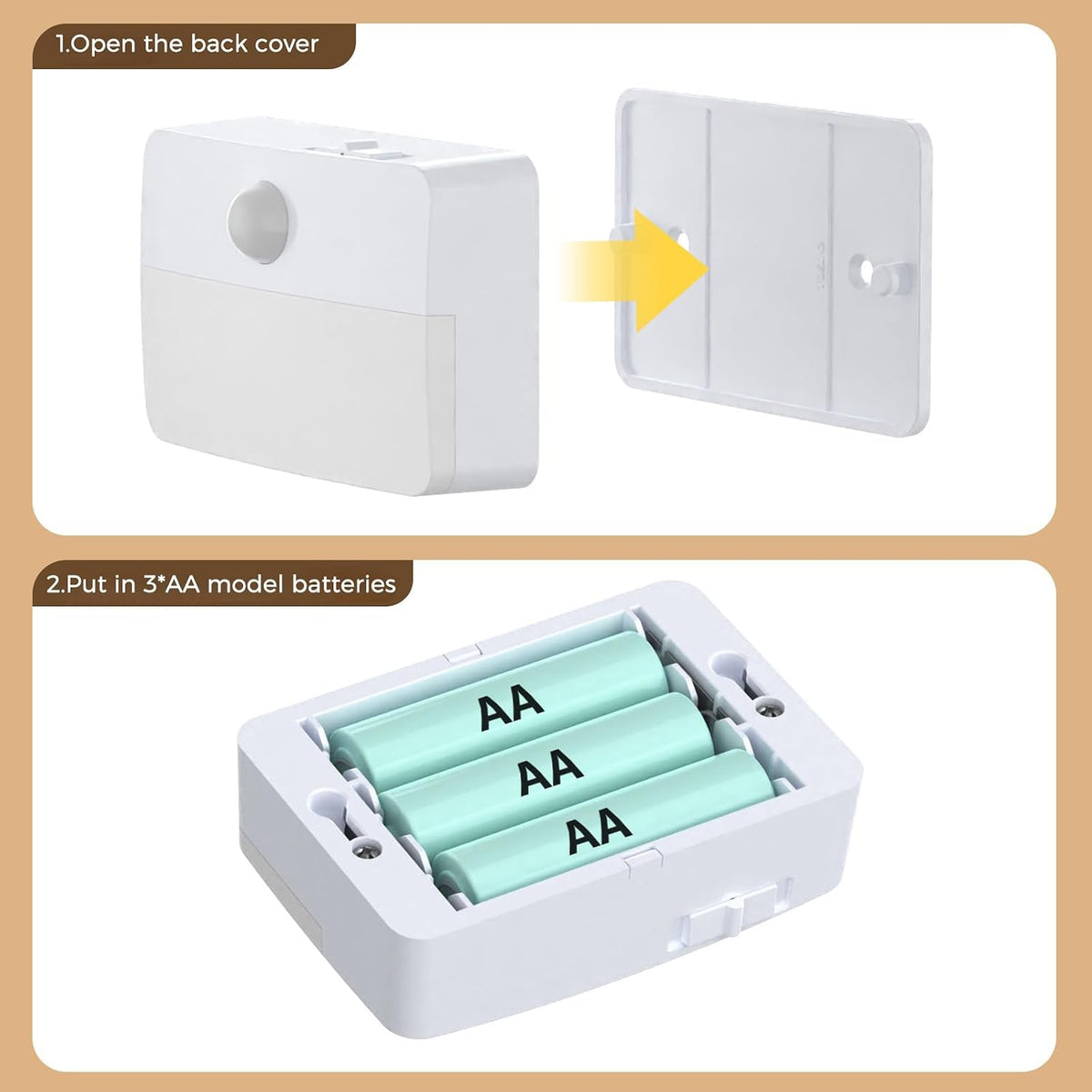 Motion Sensor Night Lights, 6 Pack Warm White Stick-On Stair Lights