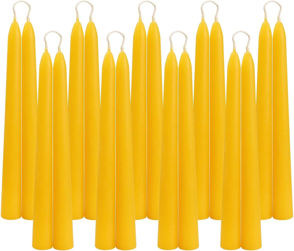 DEYBBY Beeswax Taper Candles, 8 Inch, Unscented, Natural, 18 Pack