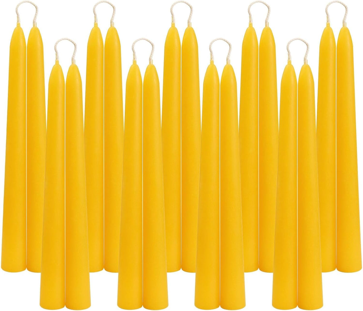 DEYBBY Beeswax Taper Candles, 8 Inch, Unscented, Natural, 18 Pack